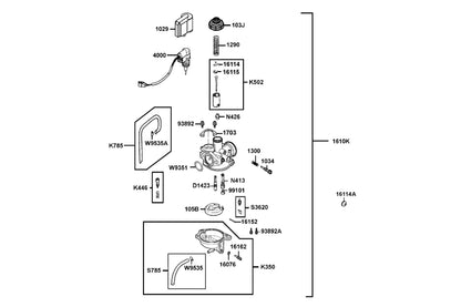 KYMCO Carburetor exploded-view diagram, MONGOOSE 90