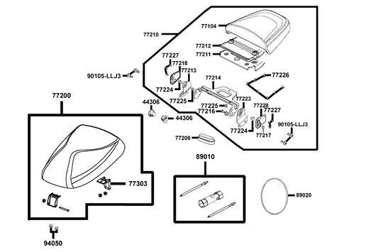 Hook Seat Lock — 77303-LCB9-C10 — KYMCO exploded-view diagram