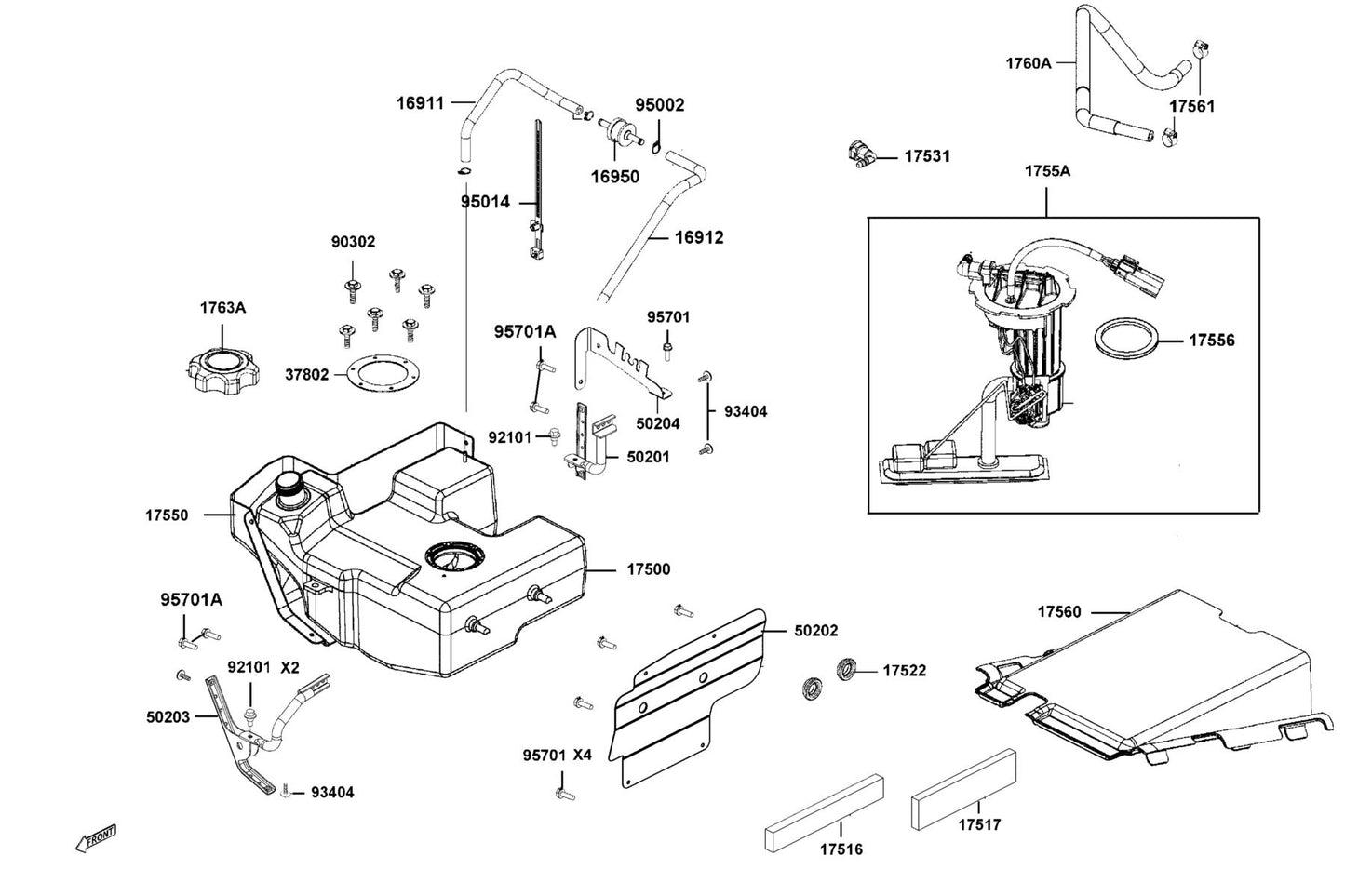 Tank, Fuel — 17500-AGA8-M00 — KYMCO exploded-view diagram