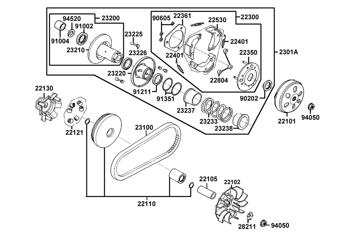 KYMCO Driven Pulley exploded-view diagram, People S 150i ABS