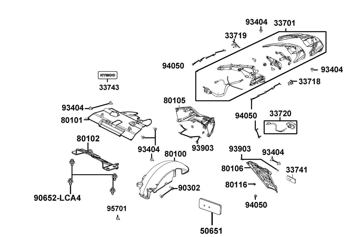 KYMCO Tail Light exploded-view diagram, Like 150i ABS