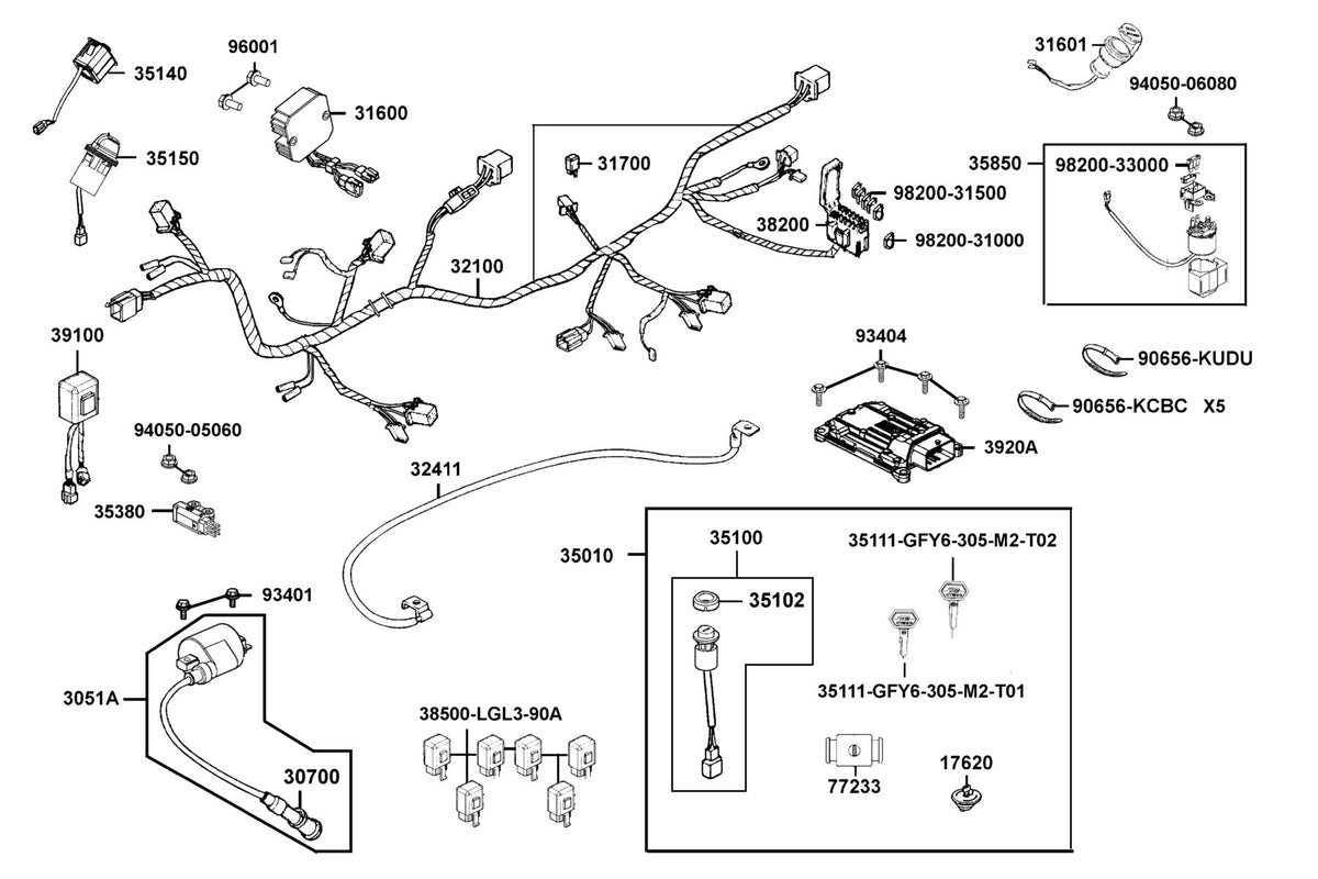 KYMCO Harness Wire exploded-view diagram, UXV 500
