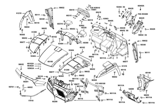 Side Panel Lh Front — 60340-ALE8-600-YZP — KYMCO exploded-view diagram