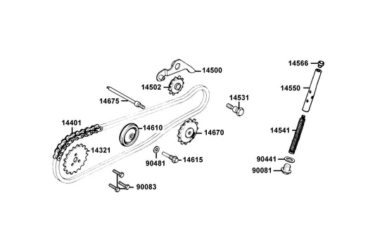 Spindle Cam Chain Guide Sprock — 14675-LCA7-C10 — KYMCO exploded-view diagram