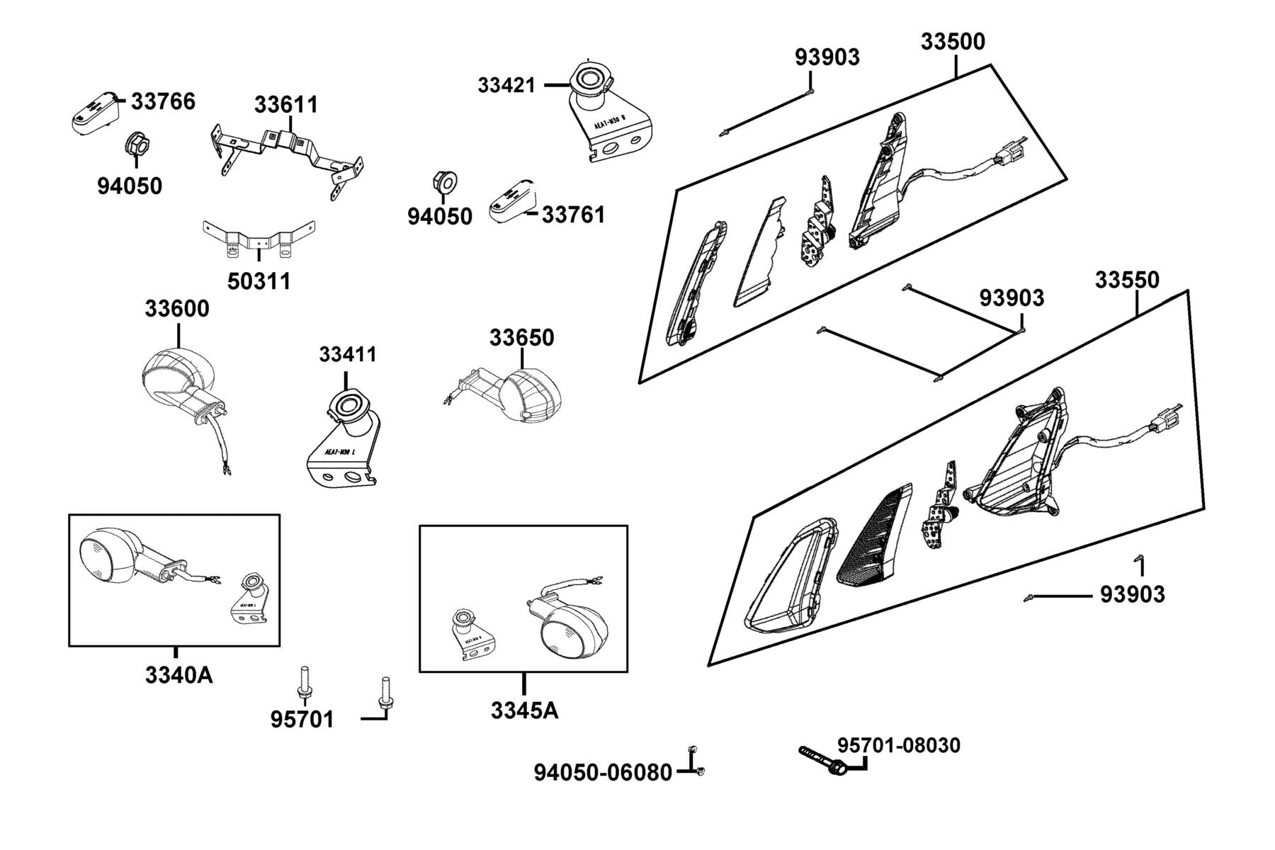 "reflex,reflector L Side(red)" — 33766-AEA7-M30 — KYMCO exploded-view diagram