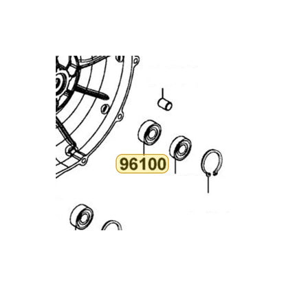 KYMCO Ball Radial Bearing 6201 96100-62010-00, part location on the factory exploded-view diagram