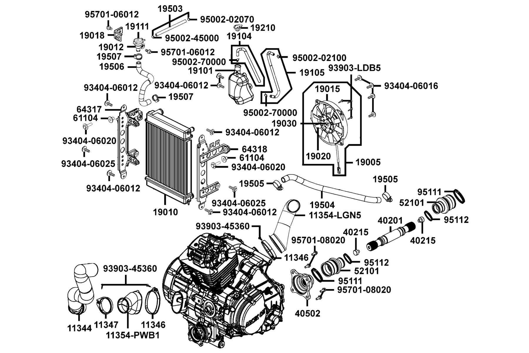 Shaft Propeller-rear — 40201-PWB1-900 — KYMCO exploded-view diagram