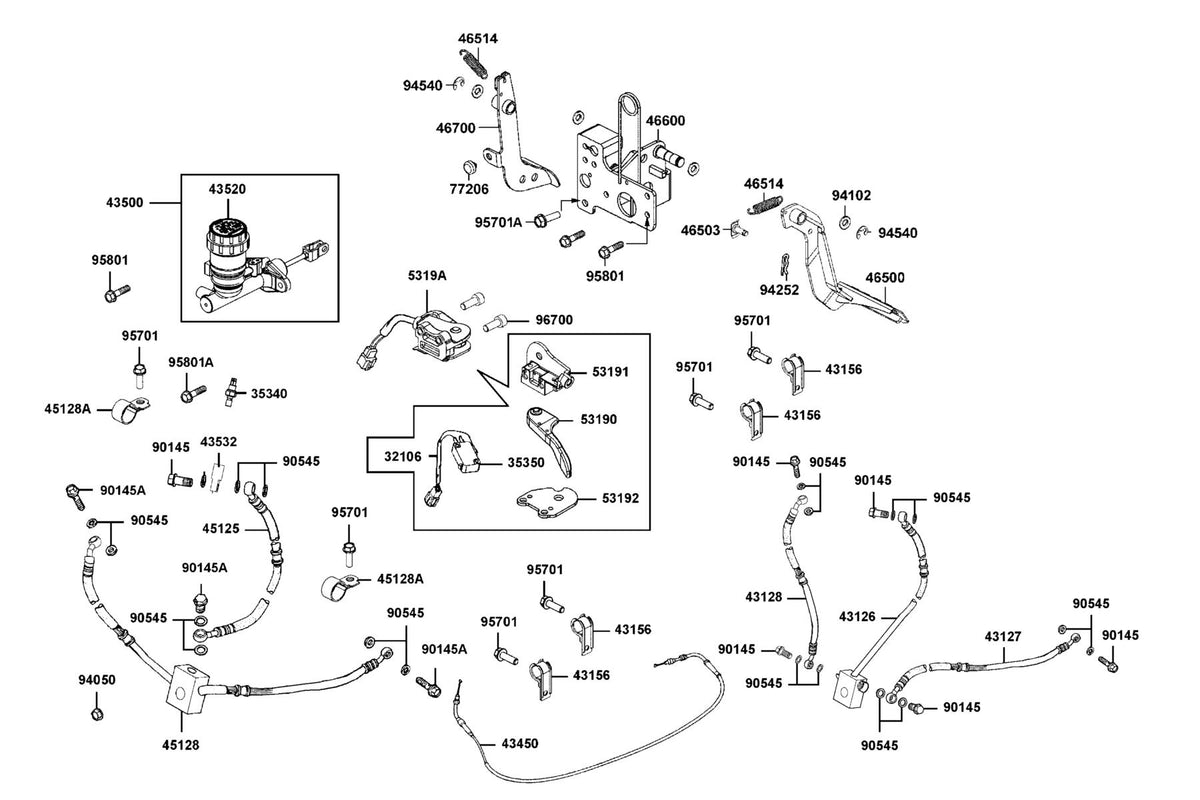 KYMCO Hose Assy Brk and Brake Assy Parking exploded-view diagram, UXV 450
