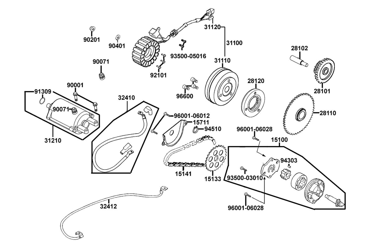 KYMCO Starting Motor and Generator exploded-view diagram, MONGOOSE 270