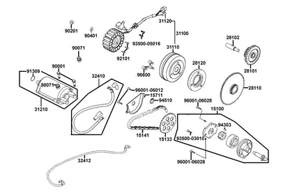 KYMCO Starting Motor and Generator exploded-view diagram, MONGOOSE 270
