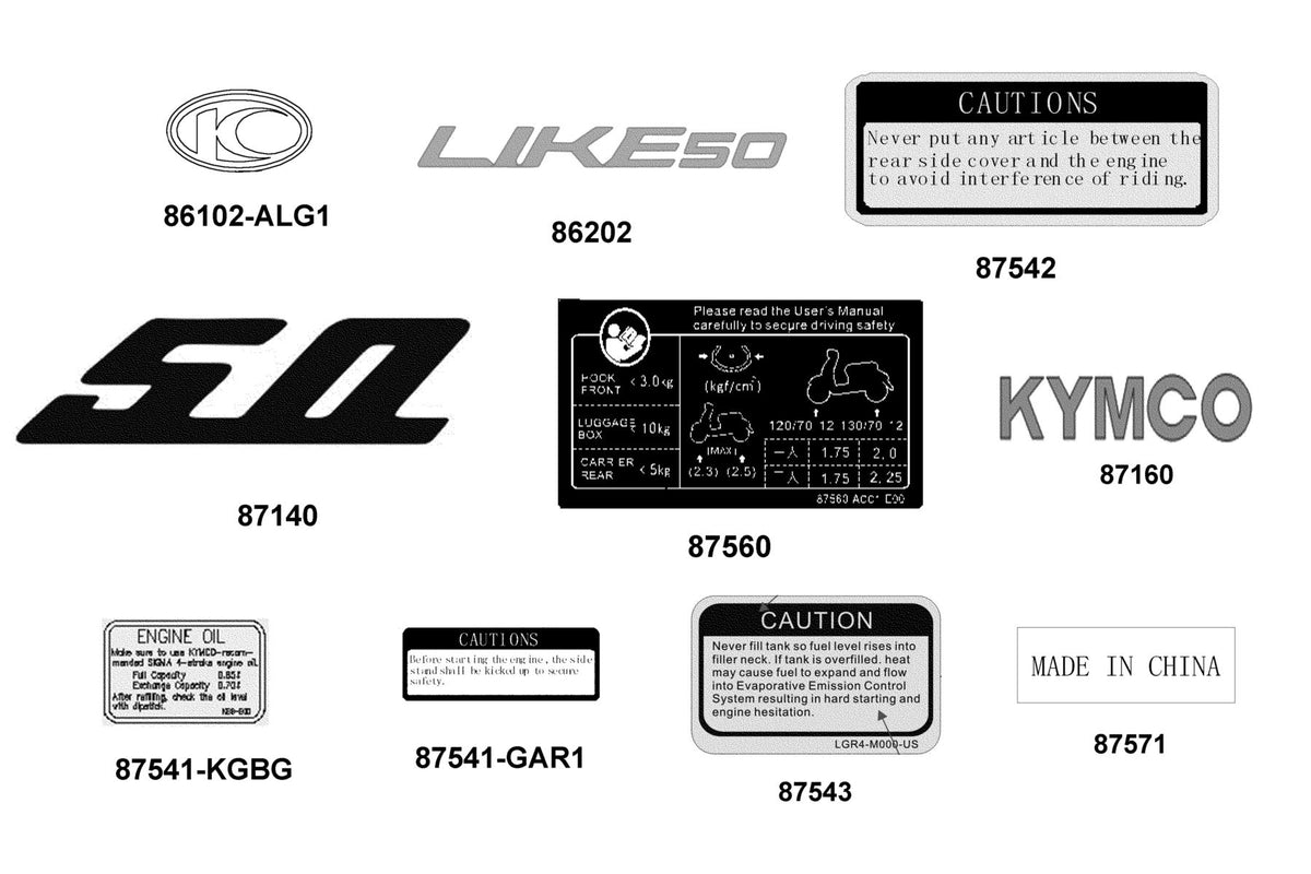 KYMCO Emblem and Stripe exploded-view diagram, Like 50i