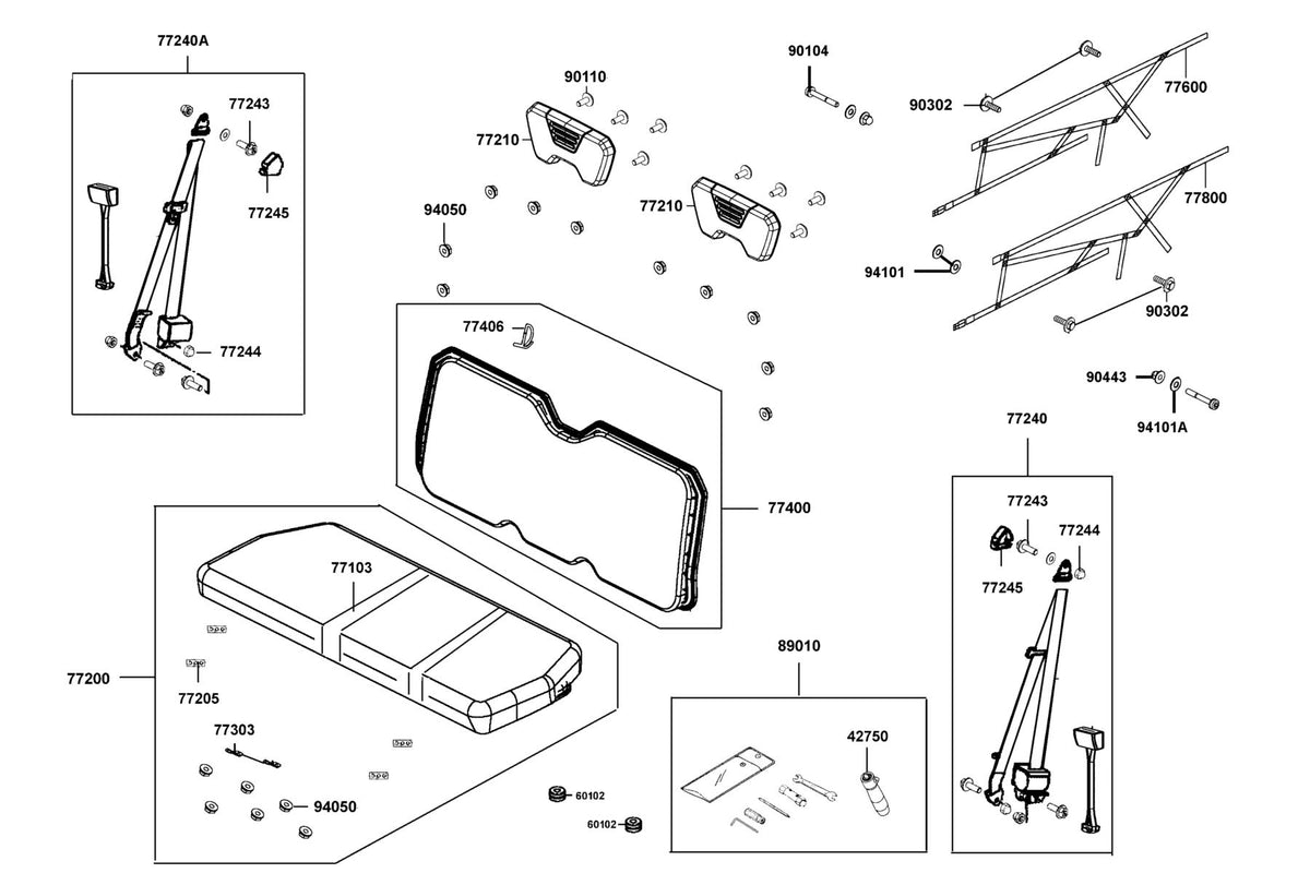 KYMCO Seat Assy exploded-view diagram, UXV 450