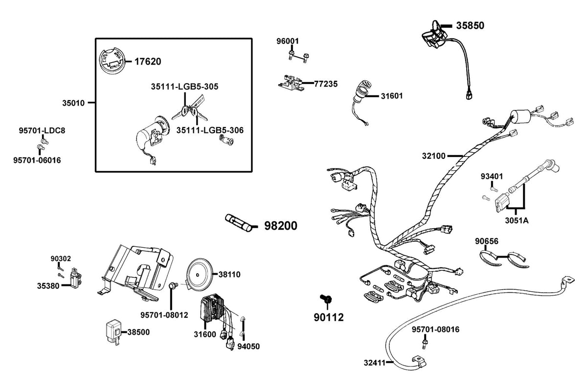 KYMCO Wire Harness exploded-view diagram, Like 200i