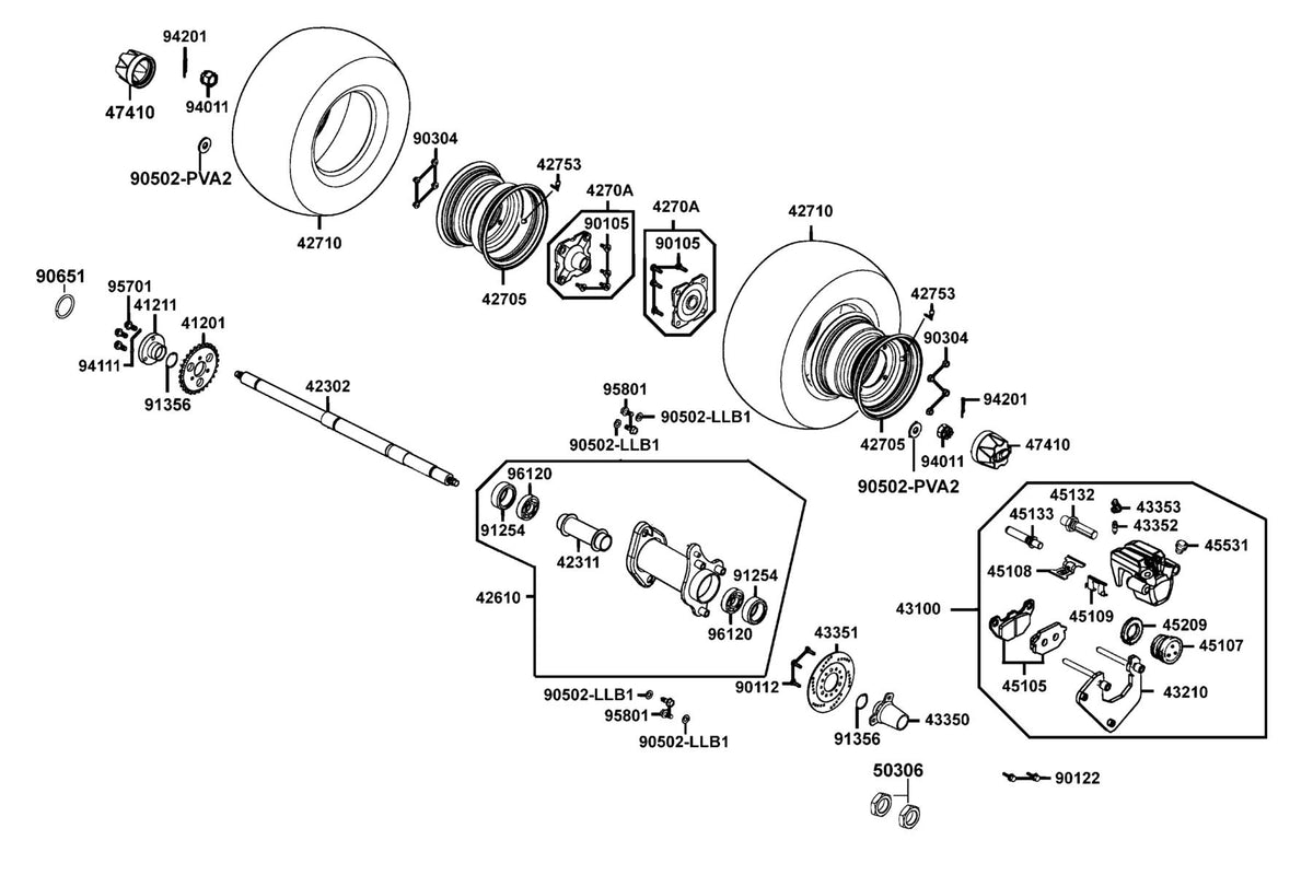 KYMCO Rear Wheel exploded-view diagram, MONGOOSE 90