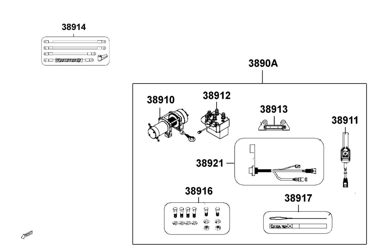 KYMCO Assy Winch exploded-view diagram, UXV 700
