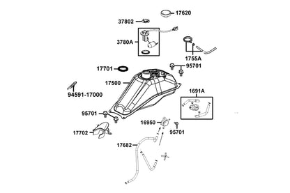 KYMCO Fuel Tank exploded-view diagram, K-Pipe 125