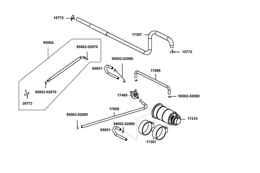 Clip B8 Tube — 95002-02080 — KYMCO exploded-view diagram