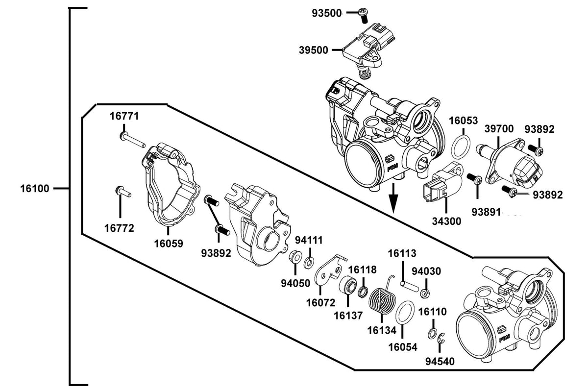 KYMCO Throttle Body Assy exploded-view diagram, UXV 450