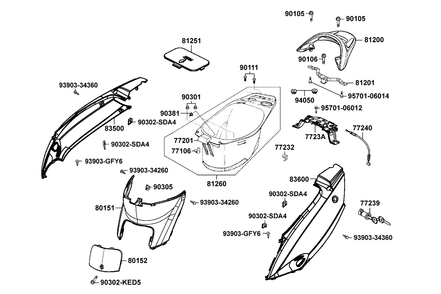 KYMCO Body Cover and Luggage Box exploded-view diagram, Vitality 50