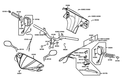 KYMCO Handle Steering and Handle Cover exploded-view diagram, Vitality 50