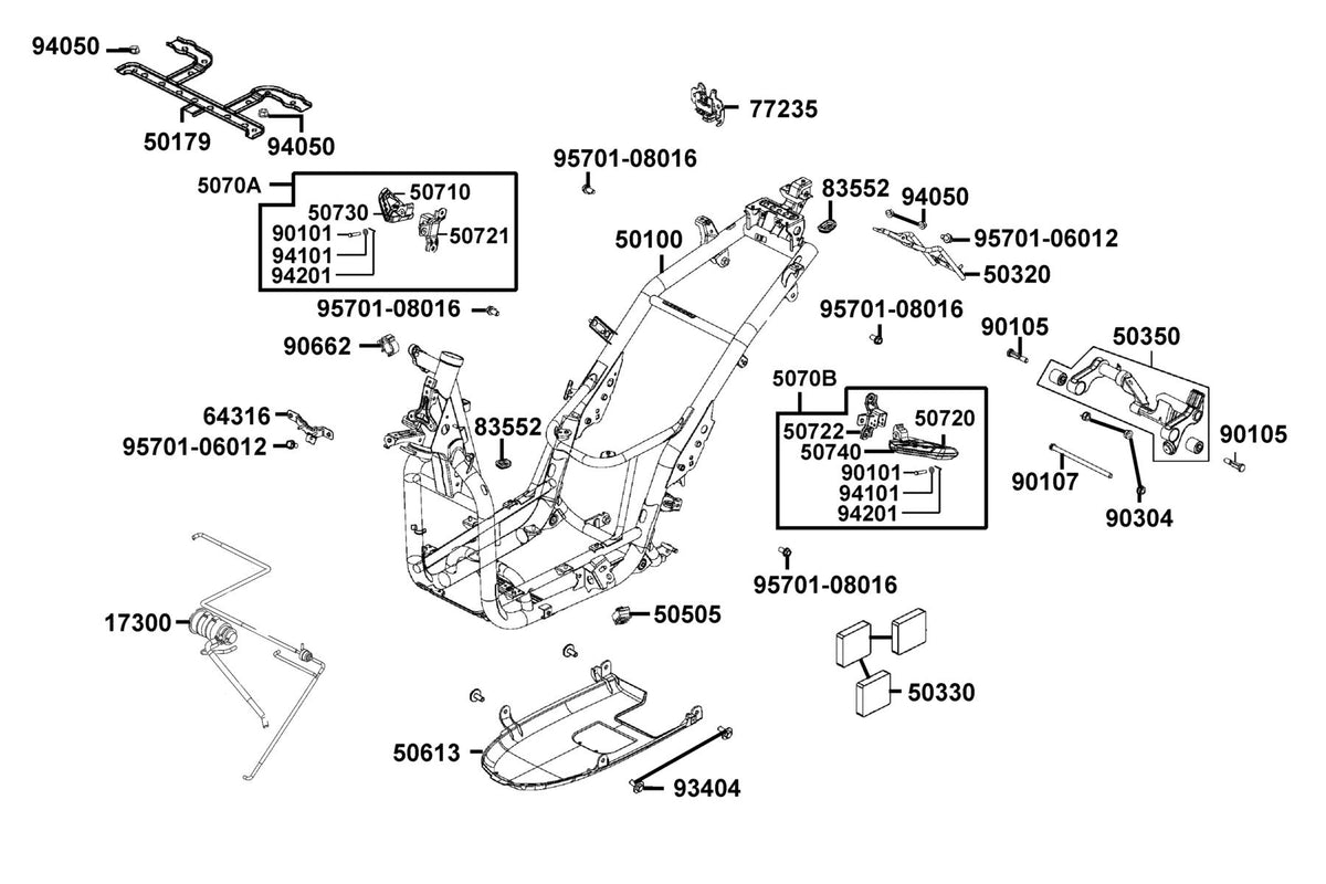 KYMCO Frame Body exploded-view diagram, People S 150i ABS