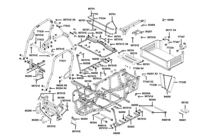 KYMCO Body Comp Frame and Cargo Bed Assy exploded-view diagram, UXV 450
