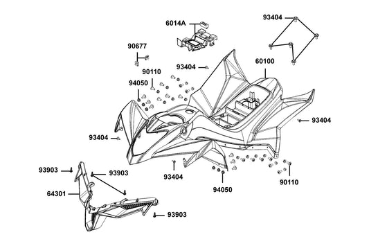 Panel Assy Splash (black) — 6014A-ABC9-M00-N1R — KYMCO exploded-view diagram