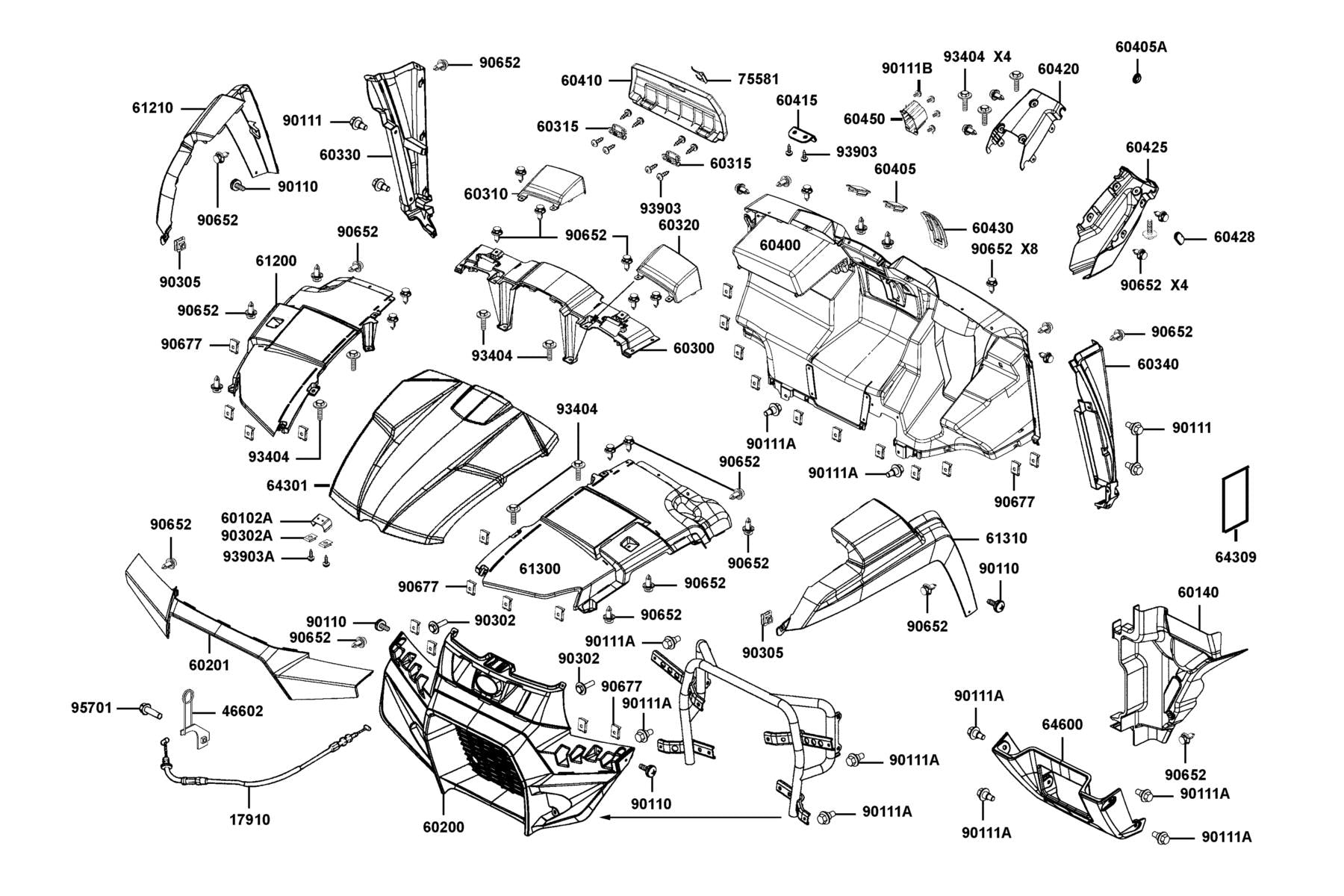 Side Panel Lh Front — 60340-ALE8-600-EVP — KYMCO exploded-view diagram