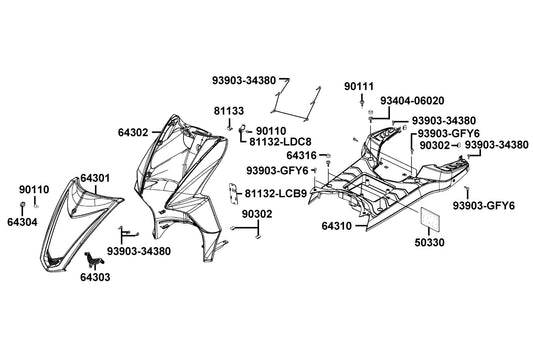 Cap Front Cover (flat Deep Blue) — 64304-LGB5-E10-SDP — KYMCO exploded-view diagram