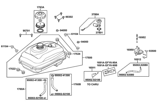 Clip B8 Tube — 95002-02080 — KYMCO exploded-view diagram