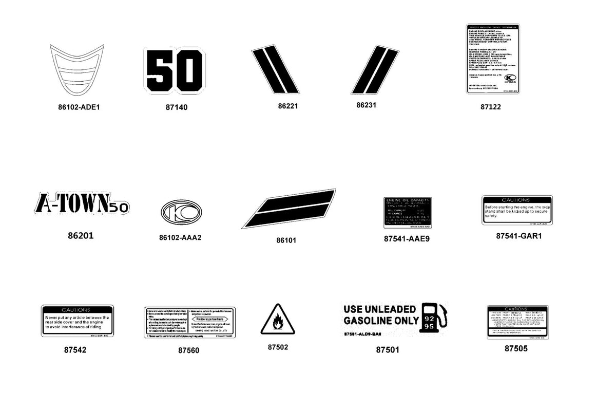 KYMCO Emblem \ Stripe exploded-view diagram, A-Town 50