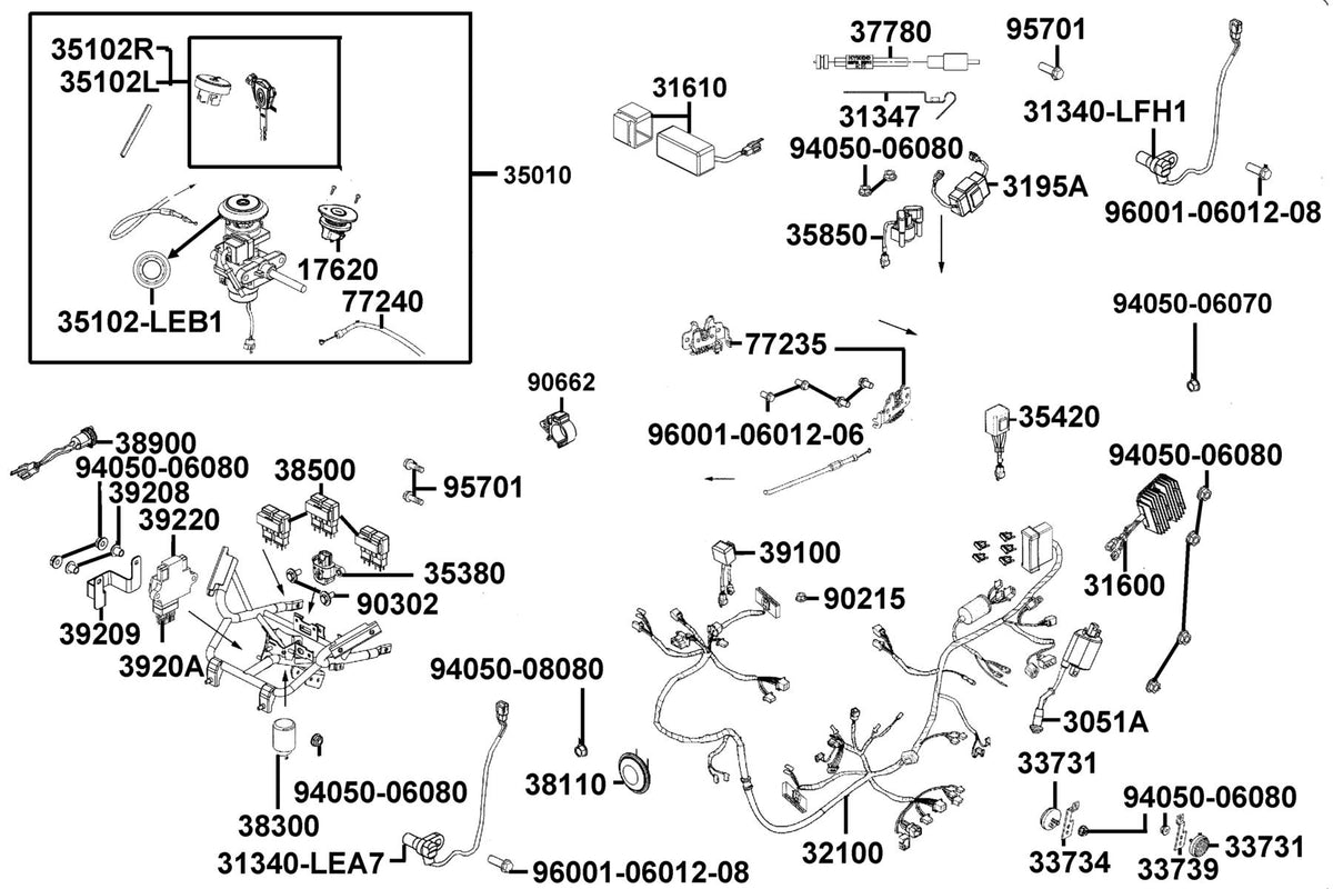KYMCO Wire Harness exploded-view diagram, X-Town 300i ABS