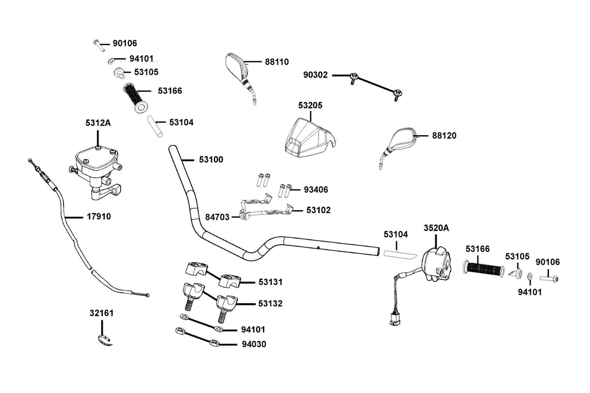 KYMCO Handle Steering exploded-view diagram, MXU 270