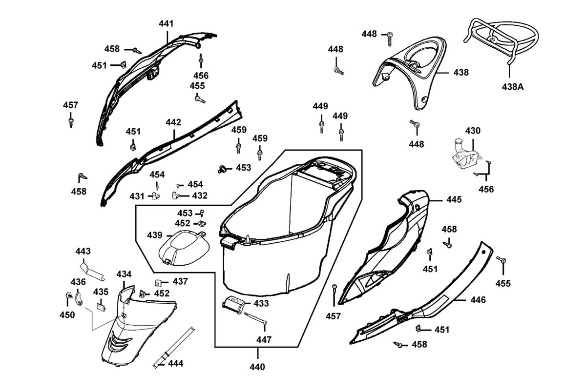 KYMCO Body Cover and Luggage Box exploded-view diagram, Filly 50