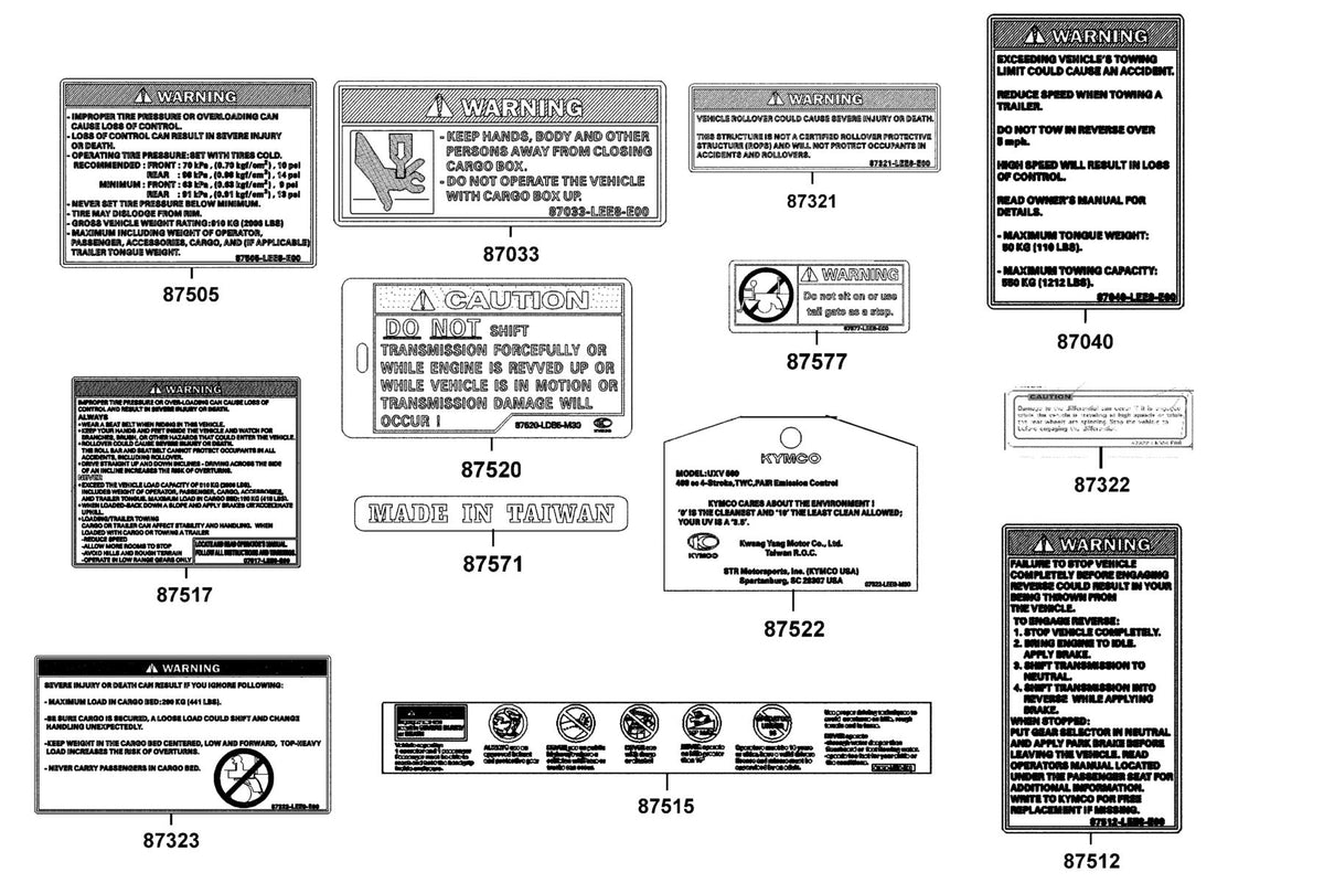 KYMCO Caution Label exploded-view diagram, UXV 700