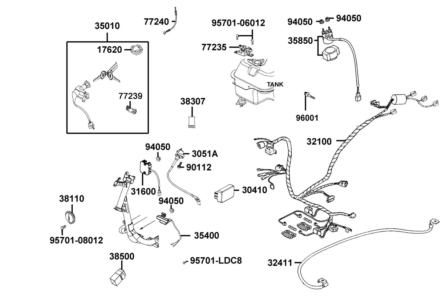 "cable.,seat Lock" — 77240-LGB5-E10 — KYMCO exploded-view diagram
