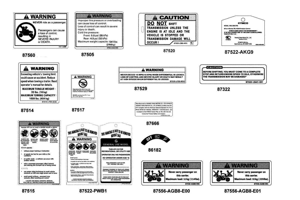 KYMCO Caution Label exploded-view diagram, MXU 550