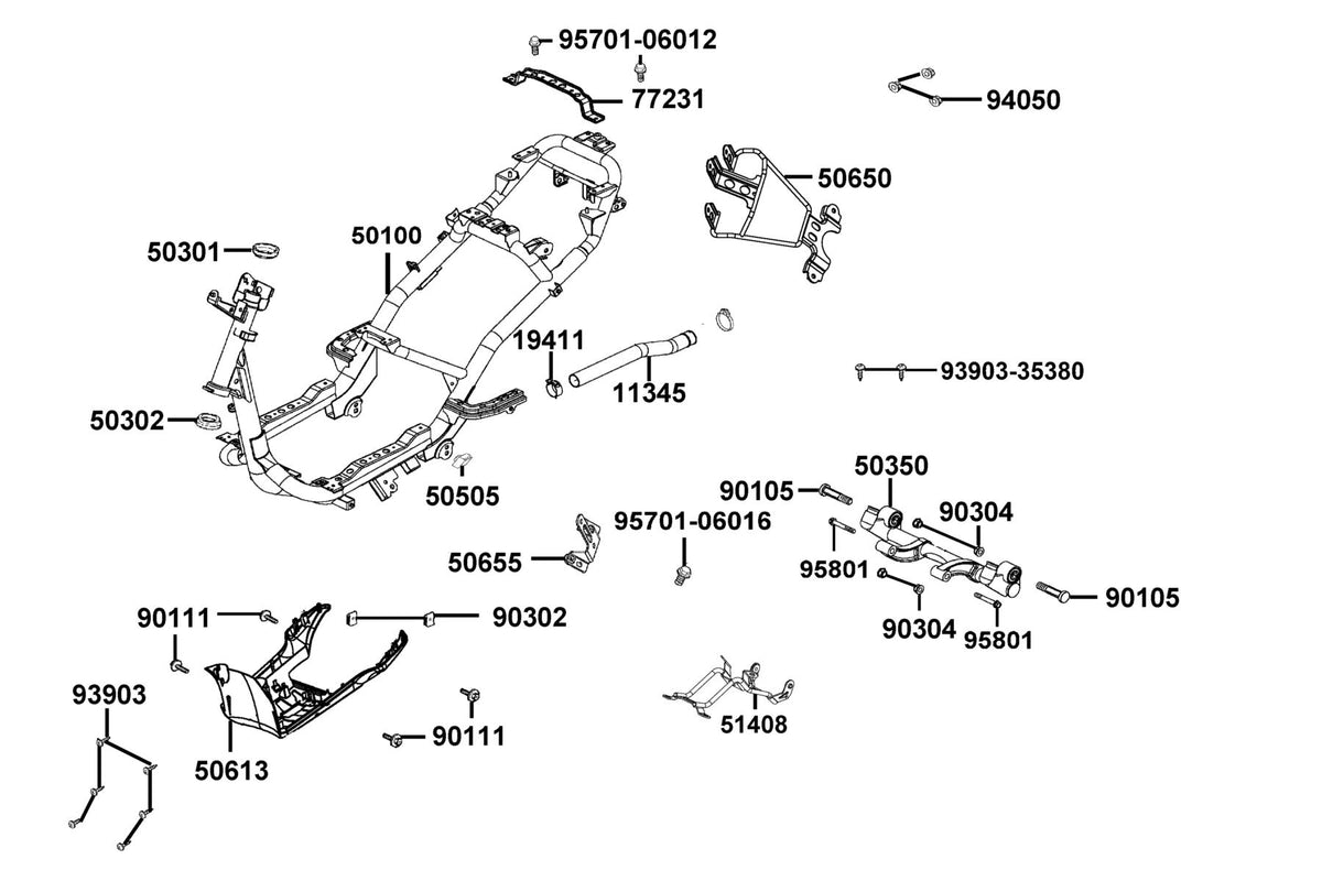 KYMCO Frame Body exploded-view diagram, Super 8 50
