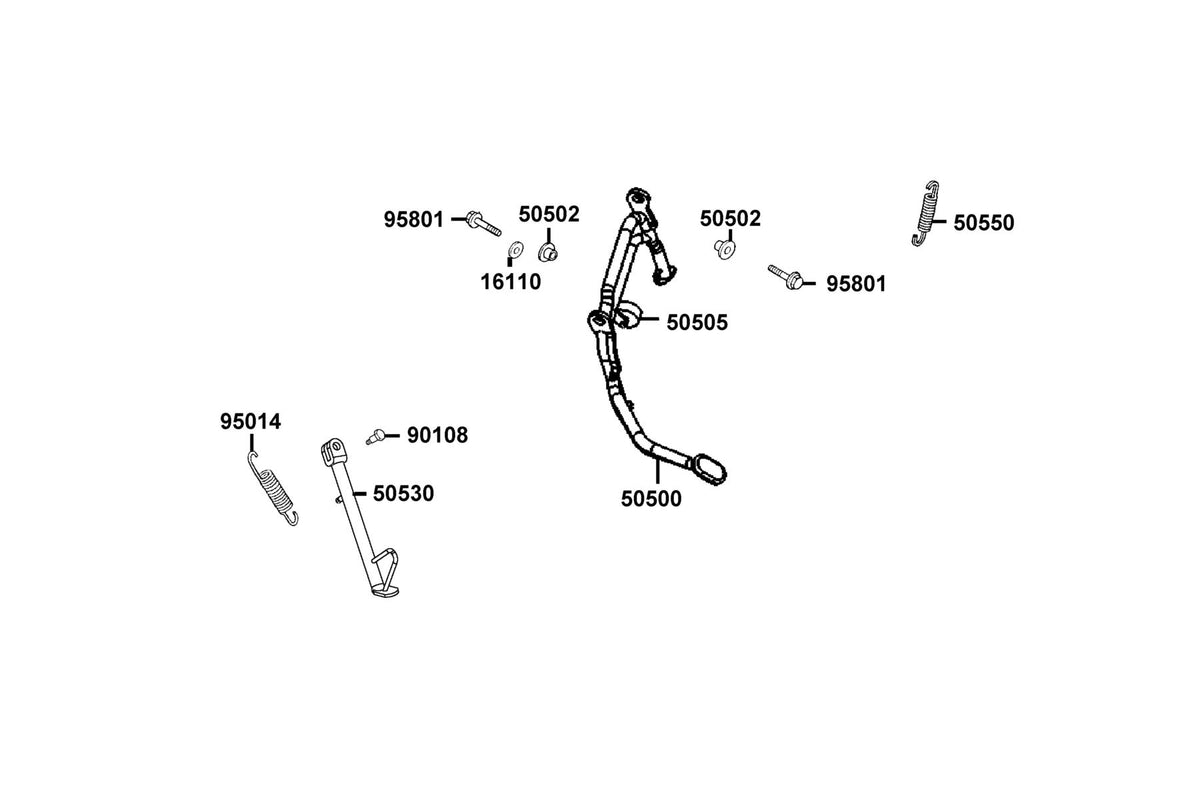 KYMCO Stand and Kick Starter Arm exploded-view diagram, People S 150i ABS
