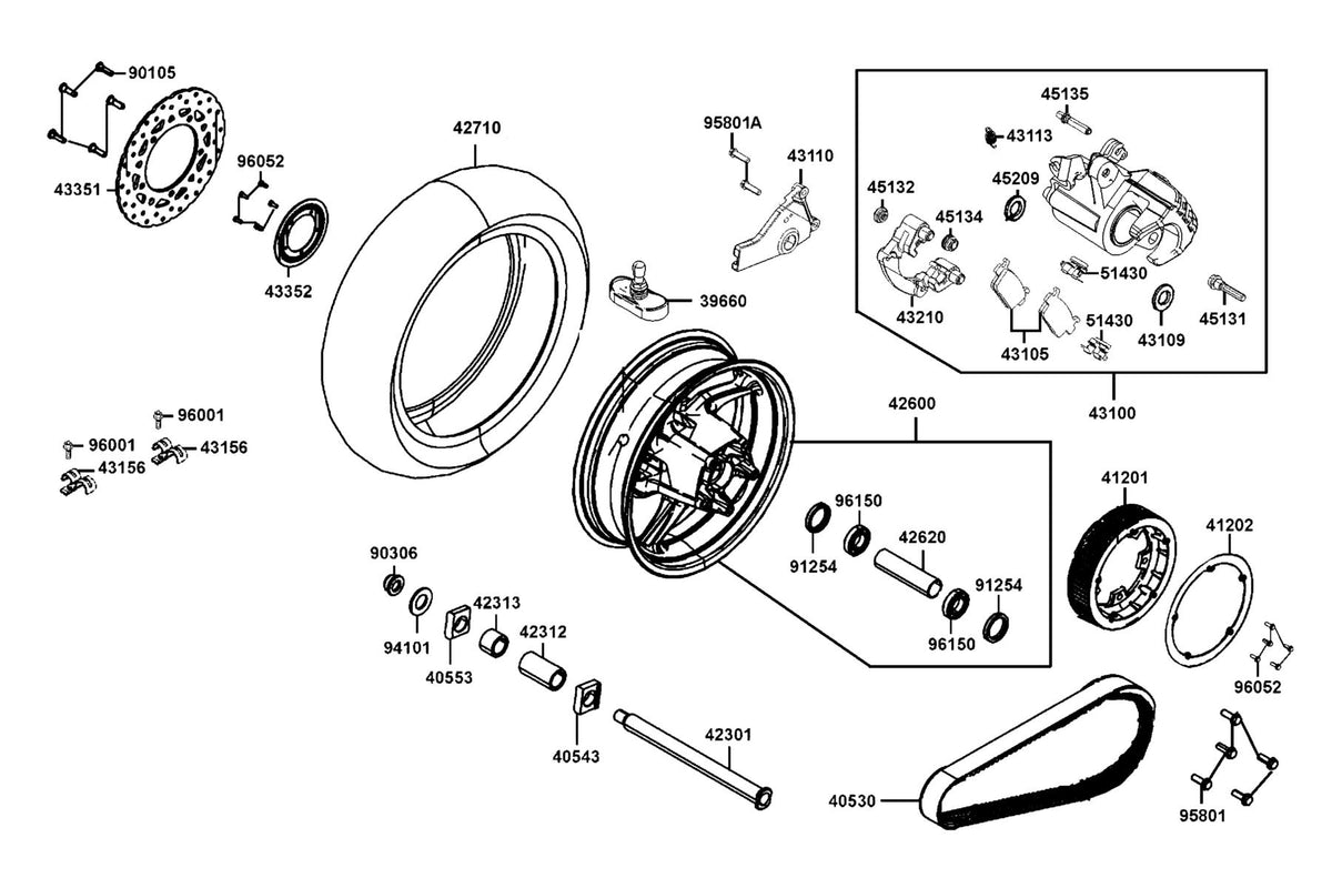 KYMCO Rear Wheel exploded-view diagram, AK 550i ABS
