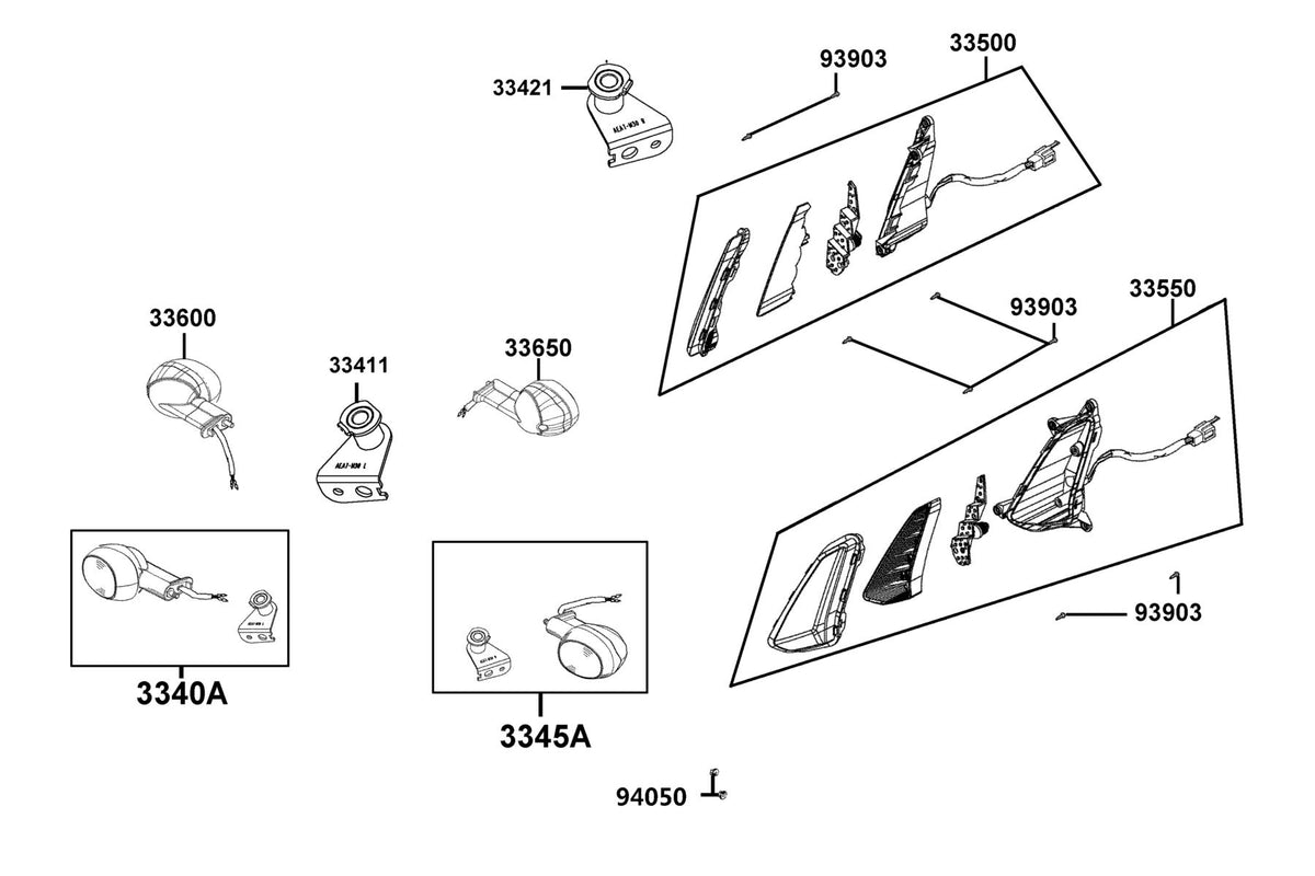 KYMCO Front Winker exploded-view diagram, Like 150i ABS