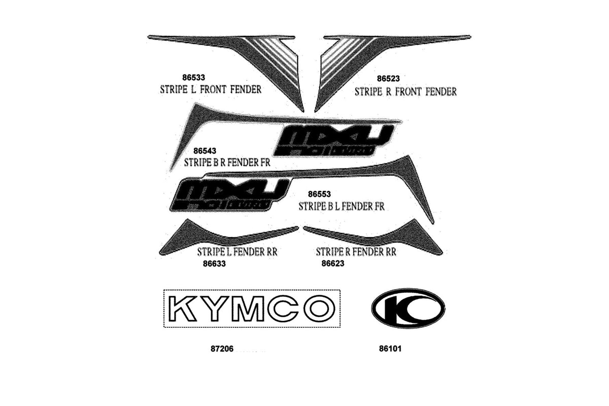 KYMCO Emblem and Stripe exploded-view diagram, MXU 270