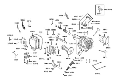 KYMCO Cylinder Head Cover and Cylinder Head exploded-view diagram, MONGOOSE 90