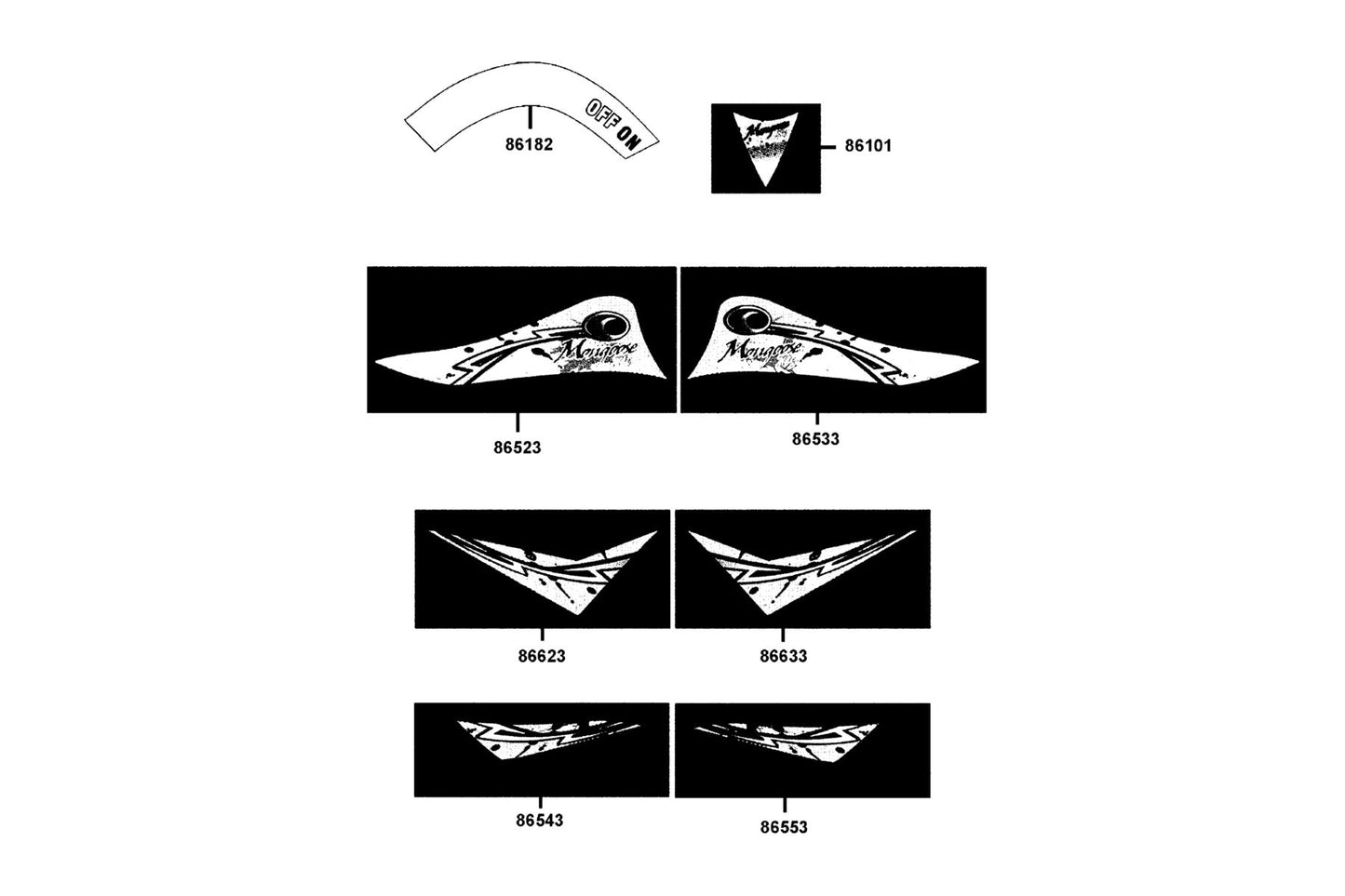 KYMCO Emblem and Stripe exploded-view diagram, MONGOOSE 70