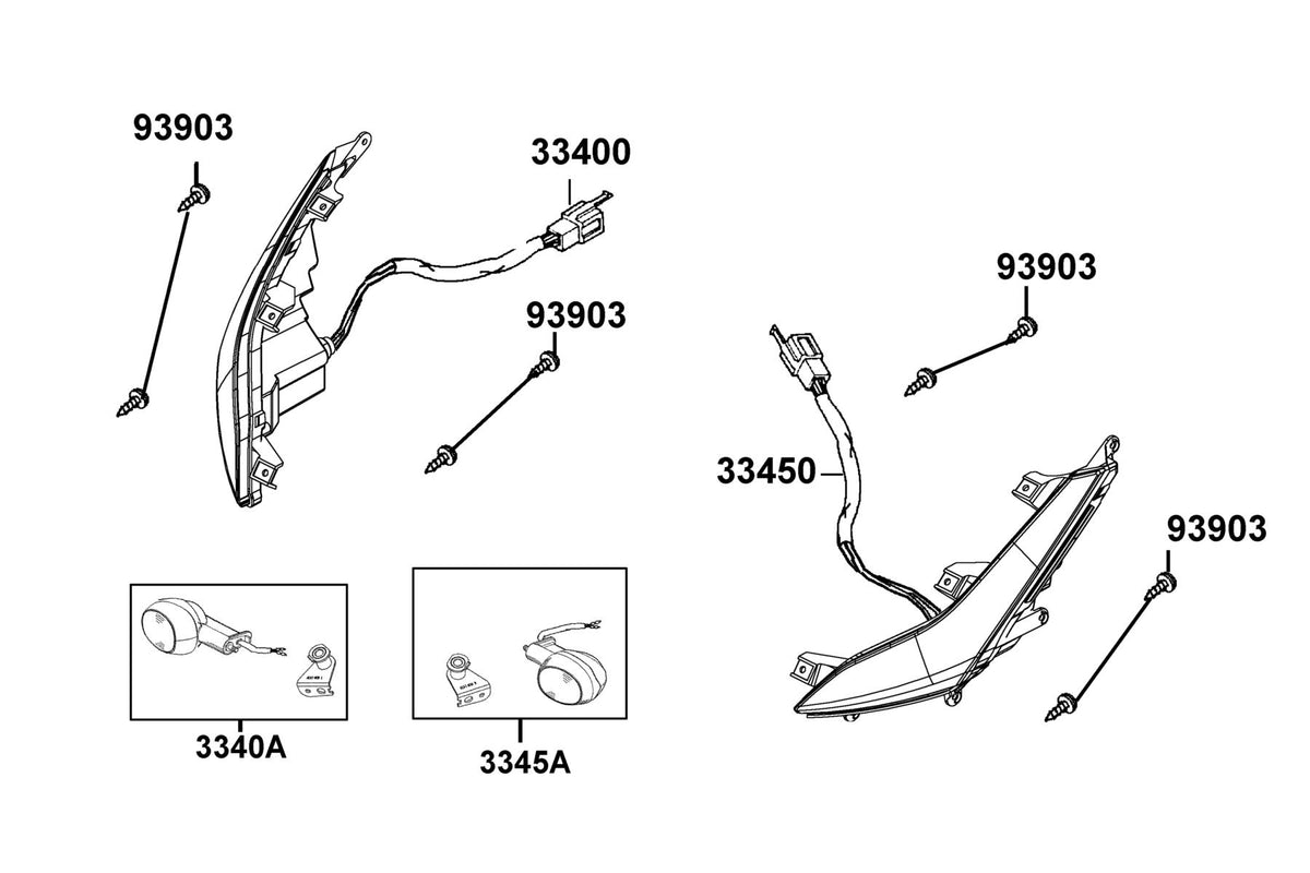 KYMCO Front Winker exploded-view diagram, People S 150i ABS
