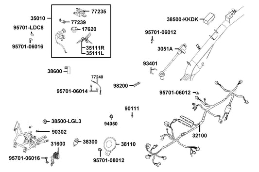 "cable,seat Lock" — 77240-LFC2-E10 — KYMCO exploded-view diagram