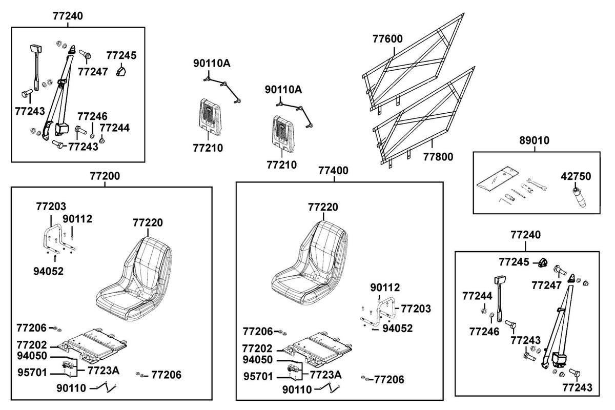 KYMCO Seat exploded-view diagram, UXV 700