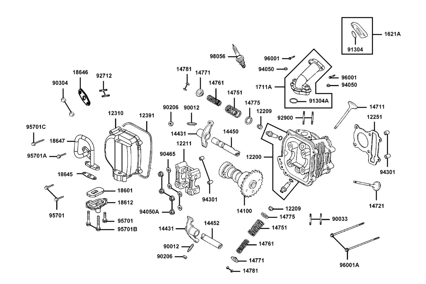 KYMCO Cylinder Head Cover and Cylinder Head exploded-view diagram, MONGOOSE 90