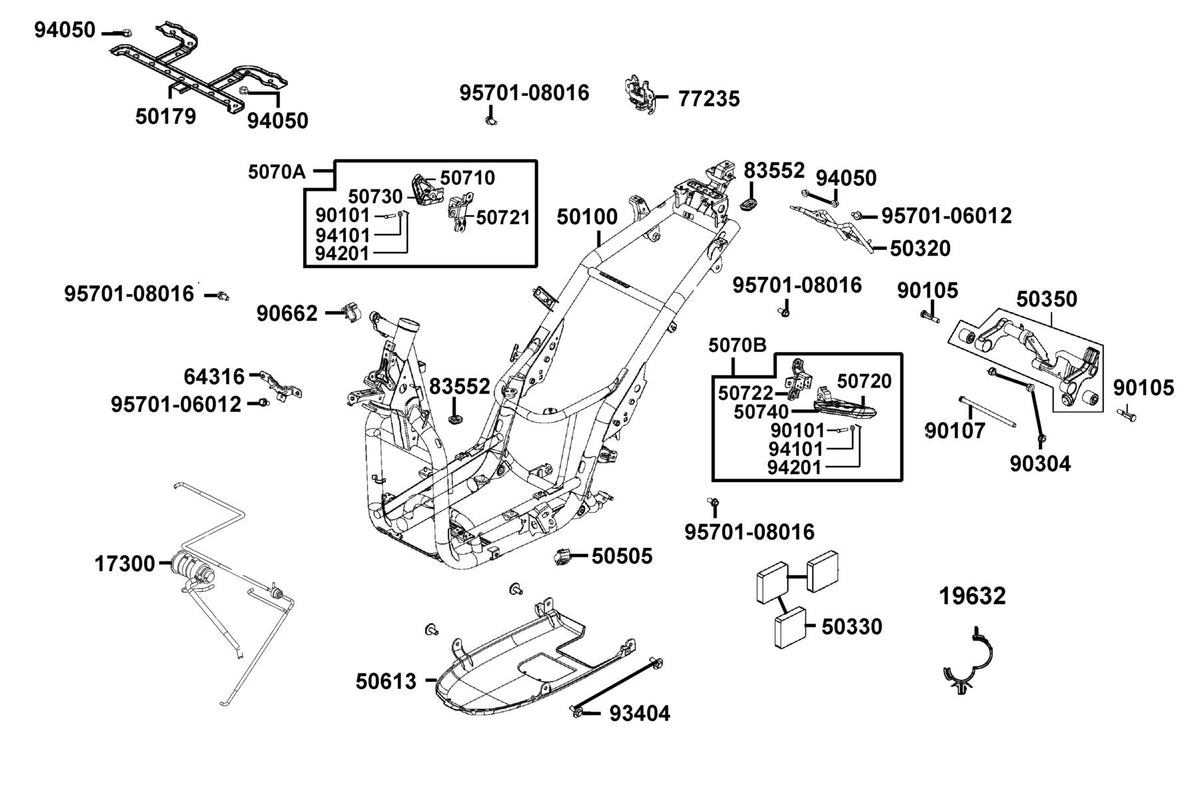 KYMCO Frame Body exploded-view diagram, People S 150i ABS