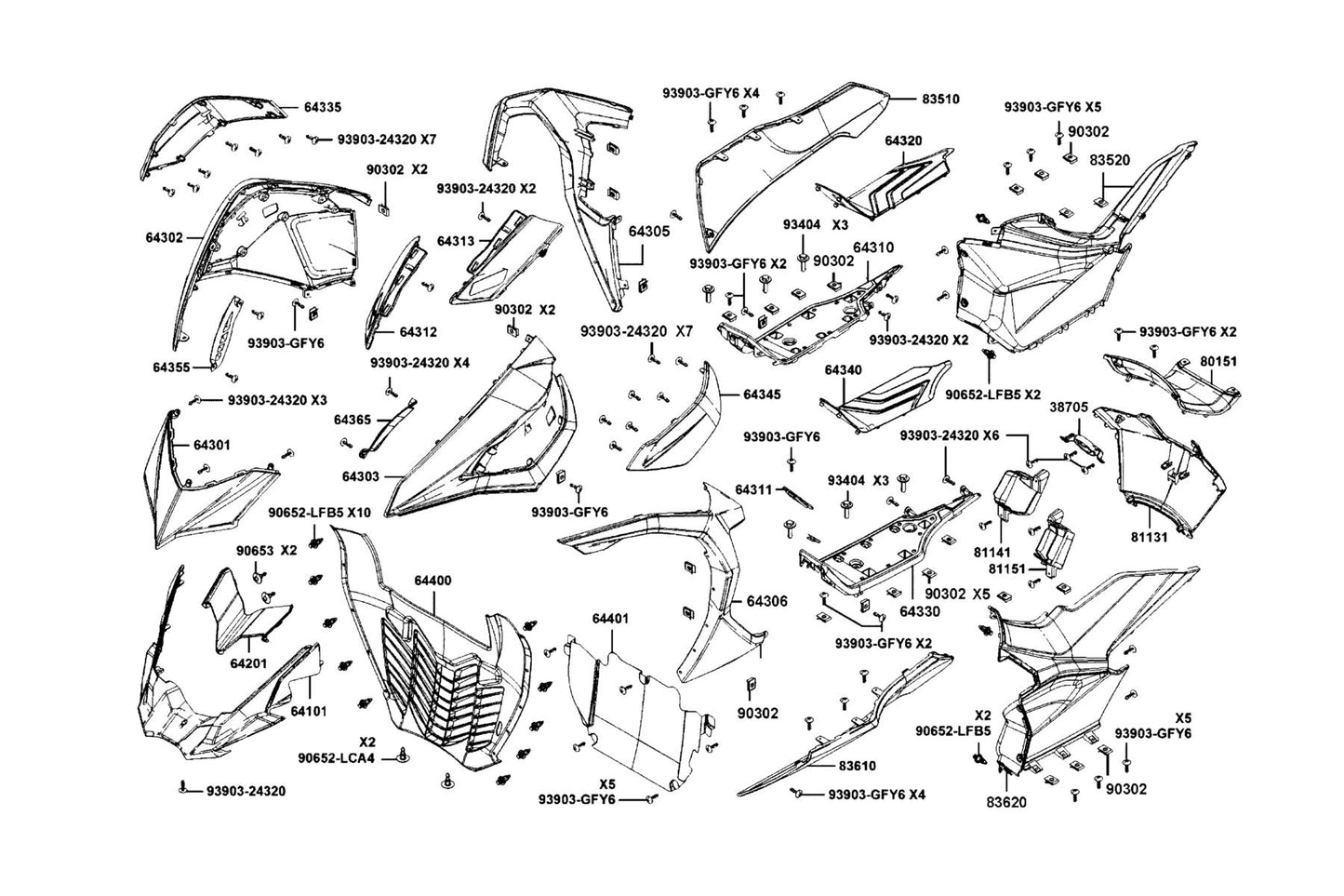 Clip Mudguard — 90653-LCA4-E00 — KYMCO exploded-view diagram